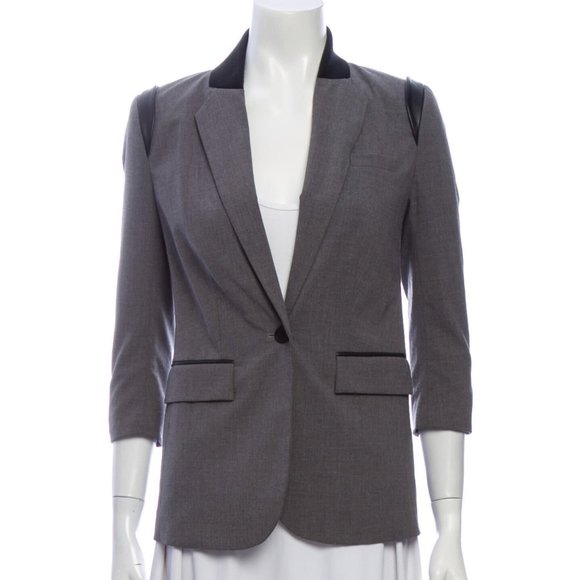 CUT25 BY YIGAL AZROUËL Leather Trim Grey Blazer 10 - Picture 1 of 6
